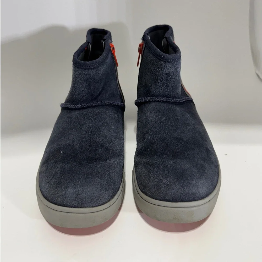 UGG Kids Classic Mini Side Zip Navy Blue Orange Suede Boots 1103641K Size 6Y